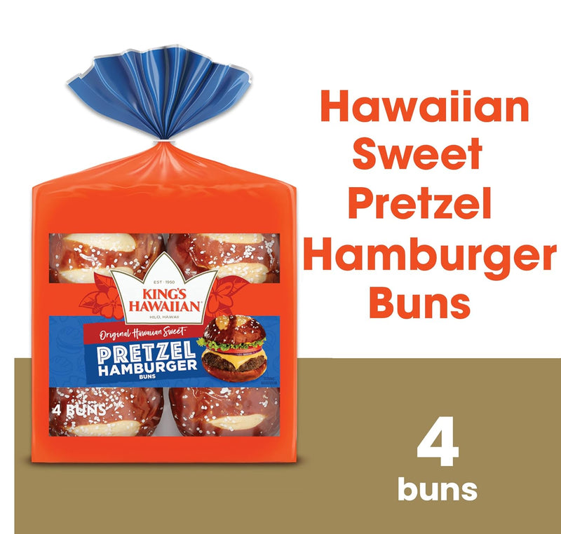 King's Hawaiian Pretzel Hamburger Buns 4 Count (Pack of 1)