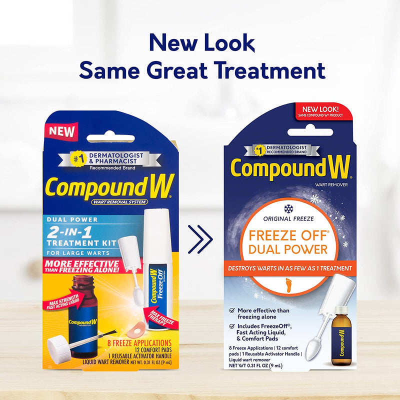 Compound W 2-in-1 Treatment Kit for Large Warts, Freeze Off & Liquid Wart Remover, 8 ct