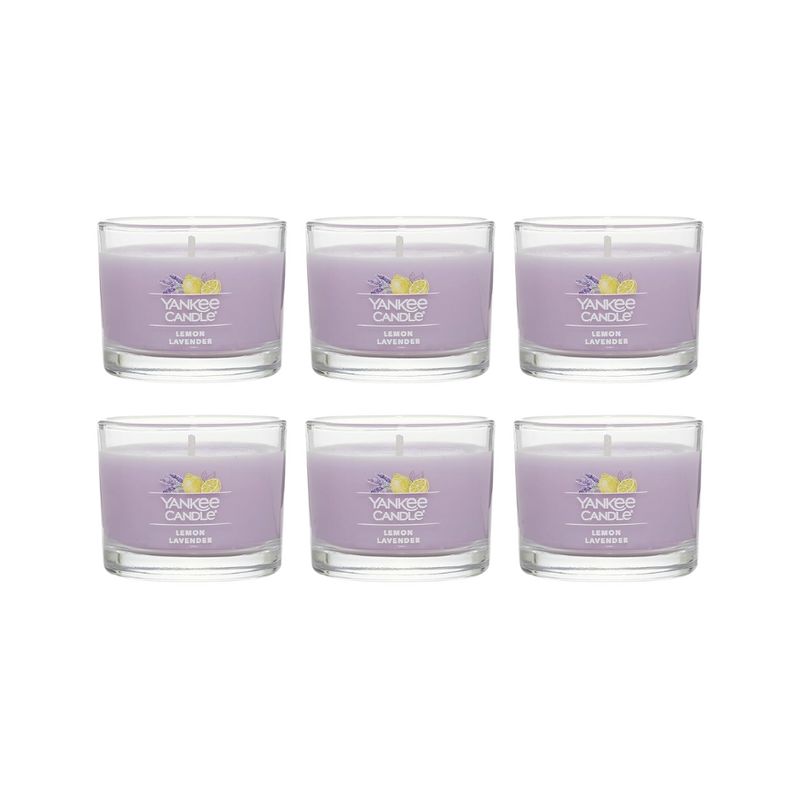 Yankee Candle Signature Votive Mini Candle Jar, Lemon Lavender Scent, Natural Soy Wax Blend Candle with Natural Fiber Wick, 1.3 OZ Glass Jar (Pack of 6)