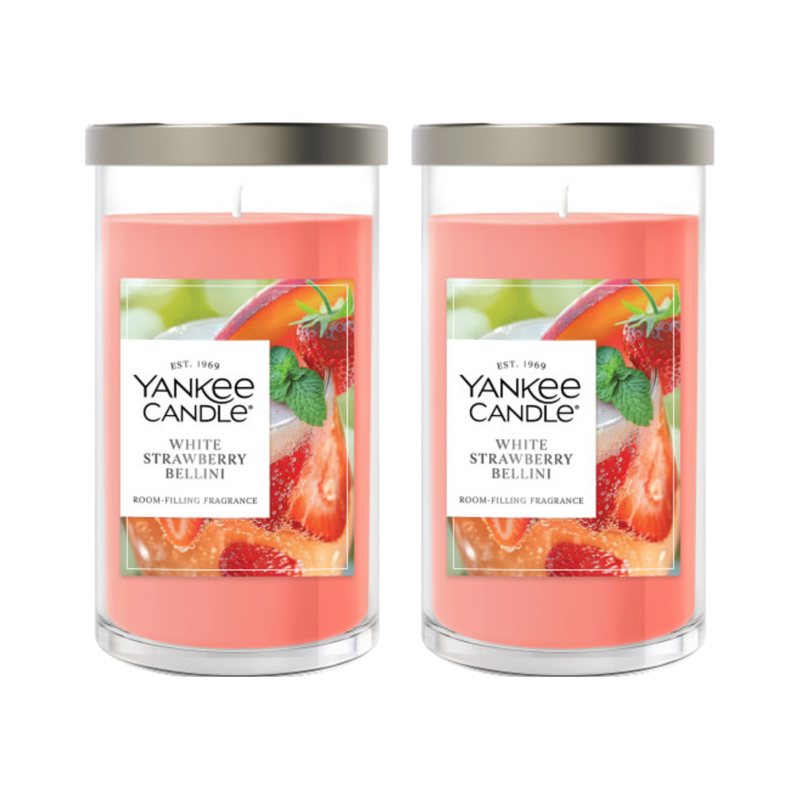 Yankee Candle Medium Pillar Scented Candle, White Strawberry Bellini, 14.25 oz, 2-Pack