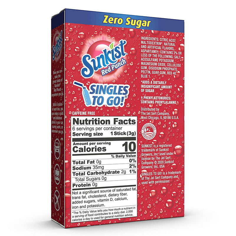 Sunkist Soda Red Punch Singles To Go Drink Mix, 0.53 OZ, 6 CT - Trustables