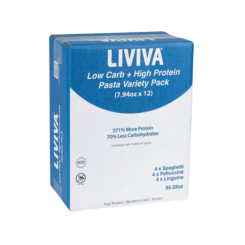 Liviva KETO Low Carb + High Protein Variety Value Pasta Pack (12) 4 x Spag, 4 x Fett, 4 x Ling, 1 CT