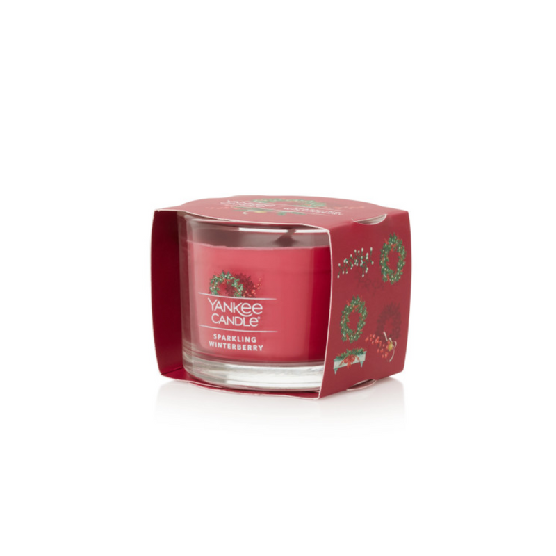 Yankee Candle Signature Votive Mini Candle Jar, Sparkling Winterberry Scent, Natural Soy Wax Blend Candle with Natural Fiber Wick, 1.3 OZ Glass Jar (Pack of 12)