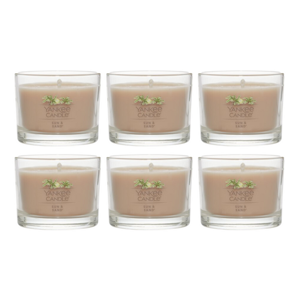 Yankee Candle Signature Votive Mini Candle Jar,  Sun & Sand Scent, Natural Soy Wax Blend Candle with Natural Fiber Wick, 1.3 OZ Glass Jar (Pack of 6)