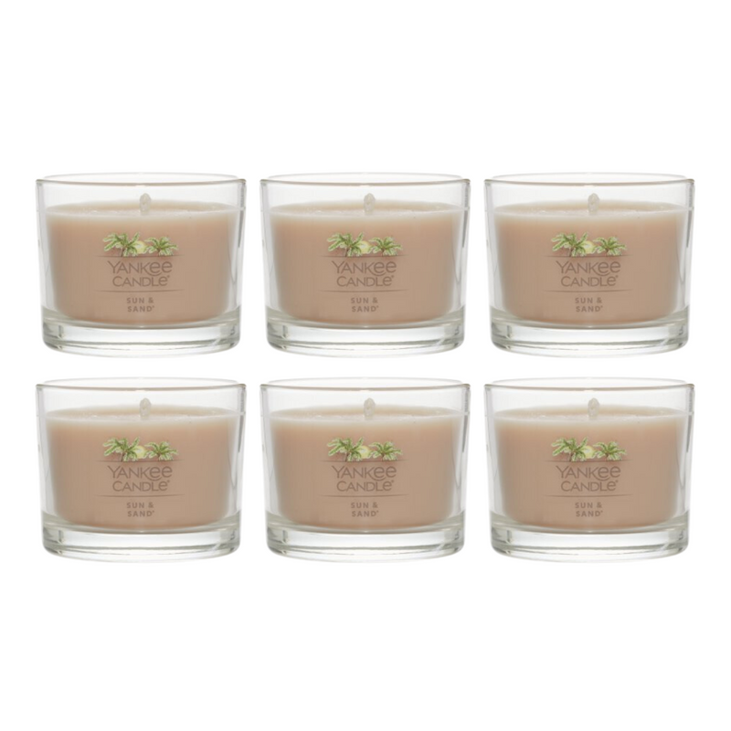 Yankee Candle Signature Votive Mini Candle Jar,  Sun & Sand Scent, Natural Soy Wax Blend Candle with Natural Fiber Wick, 1.3 OZ Glass Jar (Pack of 6)