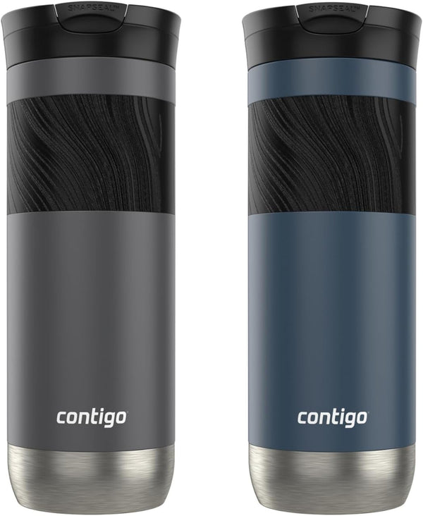 Contigo Byron 2.0 Stainless Steel Travel Mug with SNAPSEAL™ Lid and Grip, Sake & Blueberry, 20 oz (Pack of 2)