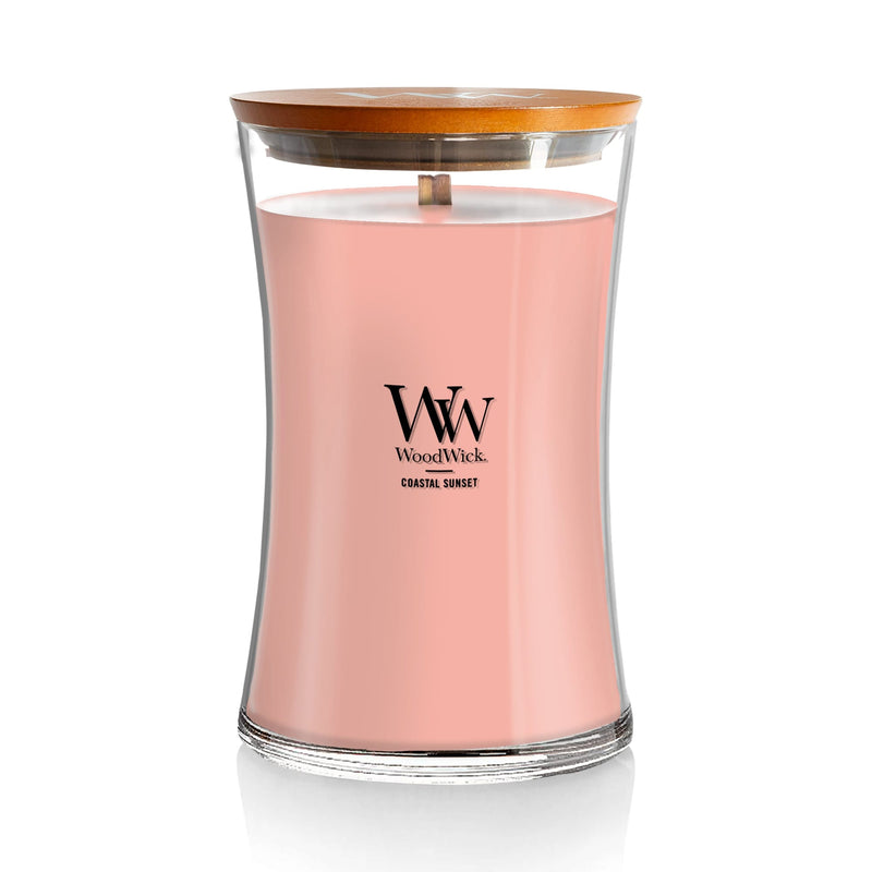 WoodWick Large Hourglass Scented Candle, Crackles as it Burns, Coastal Sunset, 21oz