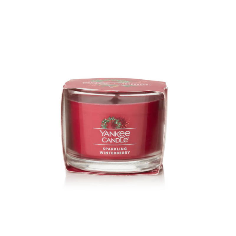 Yankee Candle Signature Votive Mini Candle Jar, Sparkling Winterberry Scent, Natural Soy Wax Blend Candle with Natural Fiber Wick, 1.3 OZ Glass Jar (Pack of 12)