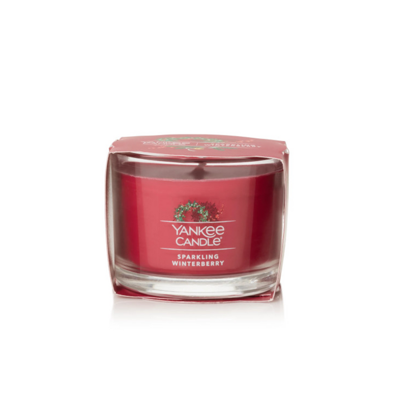 Yankee Candle Signature Votive Mini Candle Jar, Sparkling Winterberry Scent, Natural Soy Wax Blend Candle with Natural Fiber Wick, 1.3 OZ Glass Jar (Pack of 6)