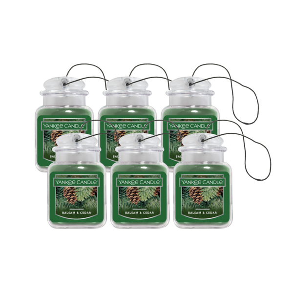 Yankee Candle Car Air Fresheners, Hanging Car Jar Ultimate, Neutralizes Odors Up To 30 Days, Balsam & Cedar, 0.96 OZ (Pack of 6)