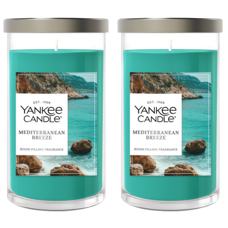 Yankee Candle Medium Pillar Scented Candle, Mediterranean Breeze, 14.25 oz (2-Pack)