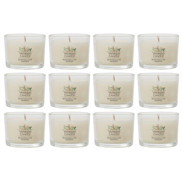 Yankee Candle Signature Votive Mini Candle Jar, Marshmallow Eggnog Scent, Natural Soy Wax Blend Candle with Natural Fiber Wick, 1.3 OZ Glass Jar (Pack of 12)