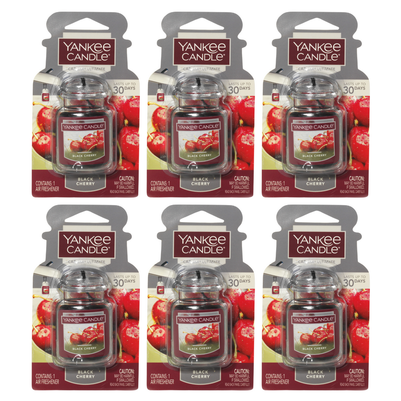 Yankee Candle Car Air Fresheners, Hanging Car Jar Ultimate, Neutralizes Odors Up To 30 Days, Black Cherry, 0.96 OZ (Pack of 6)