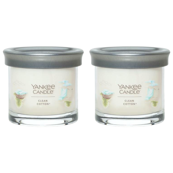 Yankee Candle Small Tumbler Scented Single Wick Jar Candle, Clean Cotton, Over 20 Hours of Burn Time, 4.3 Ounce (Pack of 2)