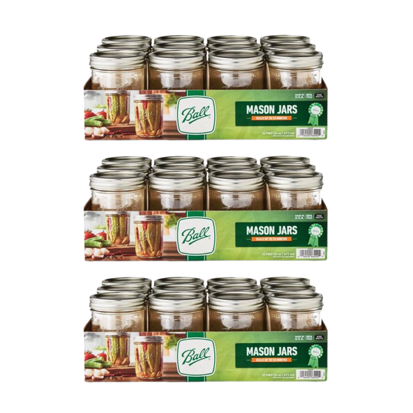 Ball Wide Mouth Glass Mason Jars with Lids and Bands, Used for Canning, Pickling, Juice, Jam, Jelly, Pint Size 16 Ounce (Pack of 36)