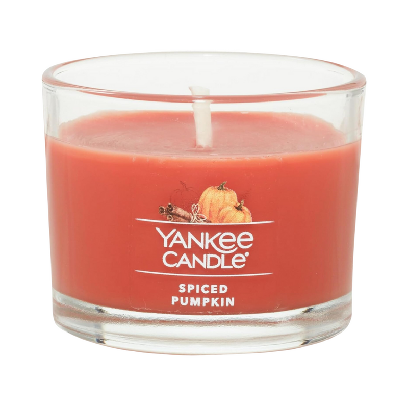Yankee Candle Signature Votive Mini Candle Jar, Spiced Pumpkin Scent, Natural Soy Wax Blend Candle with Natural Fiber Wick, 1.3 OZ Glass Jar (Pack of 6)