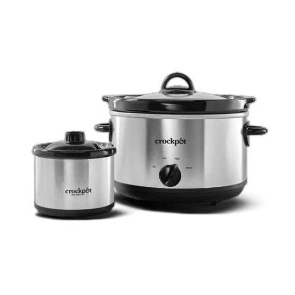 Crockpot 5 Qt. Round Manual Slow Cooker and Little Dipper, Stainless Steel