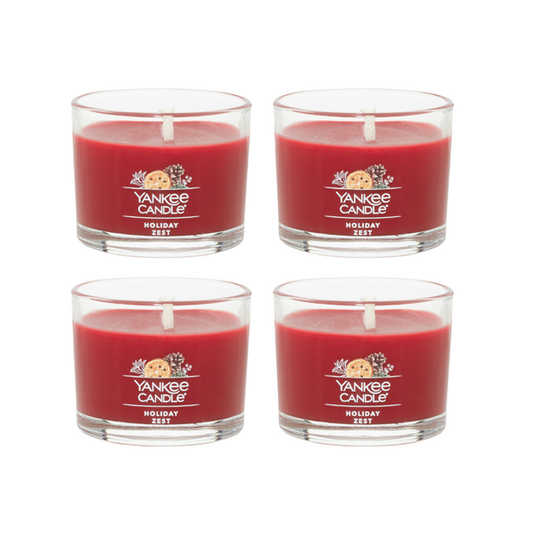 Yankee Candle Signature Votive Mini Candle Jar, Holiday Zest Scent, Natural Soy Wax Blend Candle with Natural Fiber Wick, 1.3 OZ Glass Jar (Pack of 4)