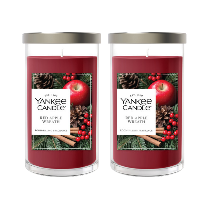 Yankee Candle Medium Pillar Scented Candle, Red Apple Wreath, 14.25 oz (2-Pack)
