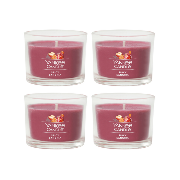 Yankee Candle Signature Votive Mini Candle Jar, Spicy Sangria Scent, Natural Soy Wax Blend Candle with Natural Fiber Wick, 1.3 OZ Glass Jar (Pack of 4)