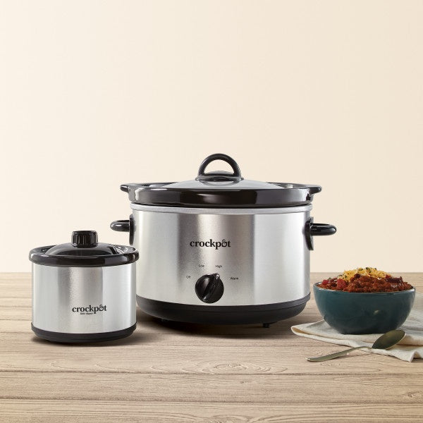 Crockpot 5 Qt. Round Manual Slow Cooker and Little Dipper, Stainless Steel