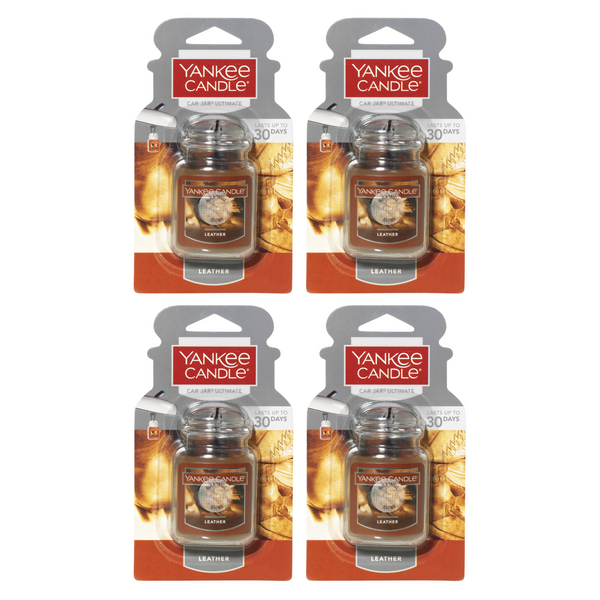 Yankee Candle Car Air Fresheners, Hanging Car Jar Ultimate, Neutralizes Odors Up To 30 Days, Leather, 0.96 OZ (Pack of 4)