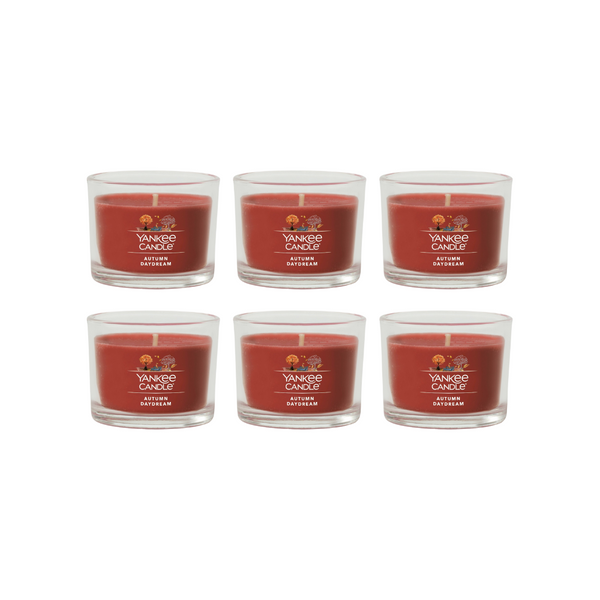 Yankee Candle Signature Votive Mini Candle Jar, Autumn Daydream Scent, Natural Soy Wax Blend Candle with Natural Fiber Wick, 1.3 OZ Glass Jar (Pack of 6)
