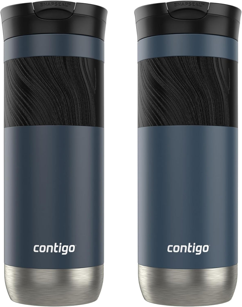 Contigo Byron 2.0 Stainless Steel Travel Mug with SNAPSEAL™ Lid and Grip, Blueberry & Midnight Berry, 20 oz (Pack of 2)