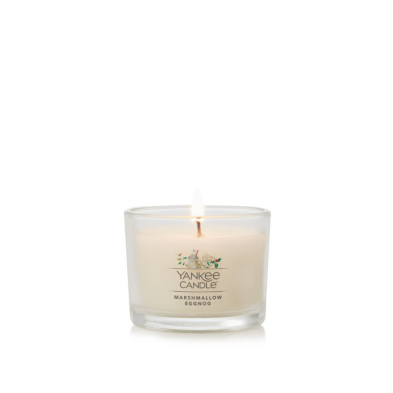 Yankee Candle Signature Votive Mini Candle Jar, Marshmallow Eggnog Scent, Natural Soy Wax Blend Candle with Natural Fiber Wick, 1.3 OZ Glass Jar (Pack of 4)