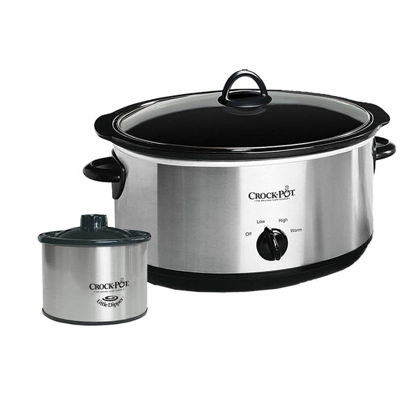 Crock-Pot 8-Quart Manual Slow Cooker with Little Dipper Food Warmer, Stainless Steel, 1 CT