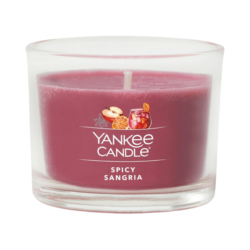 Yankee Candle Signature Votive Mini Candle Jar, Spicy Sangria Scent, Natural Soy Wax Blend Candle with Natural Fiber Wick, 1.3 OZ Glass Jar (Pack of 4)