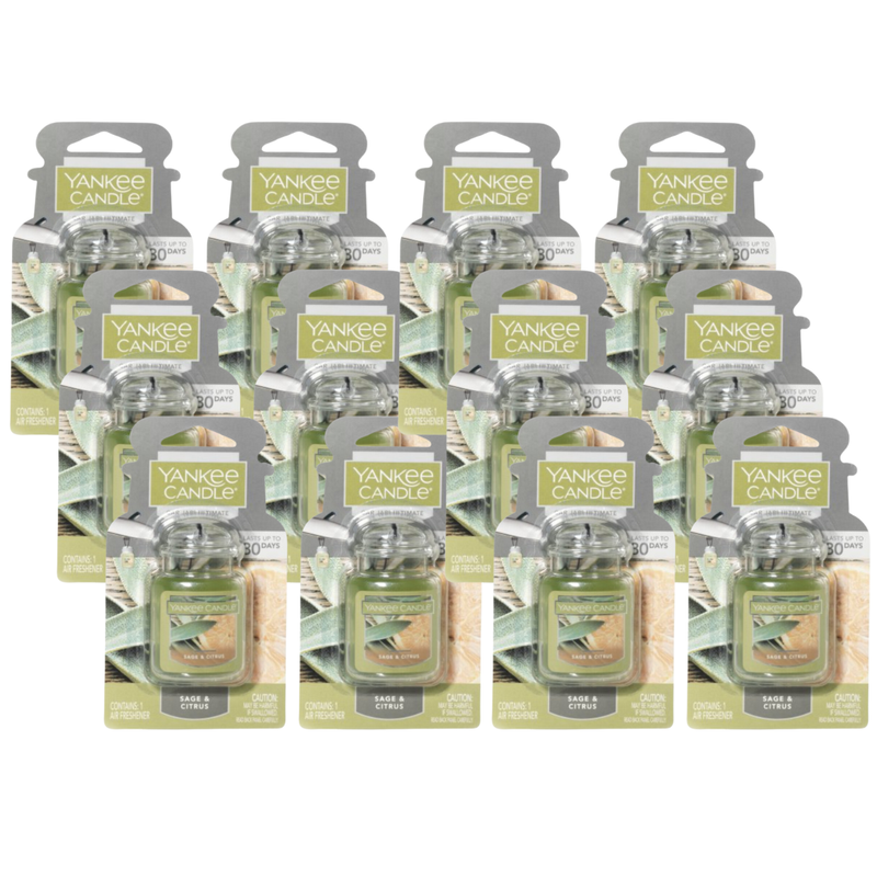 Yankee Candle Car Air Fresheners, Hanging Car Jar Ultimate, Neutralizes Odors Up To 30 Days, Sage & Citrus, 0.96 OZ (Pack of 12)