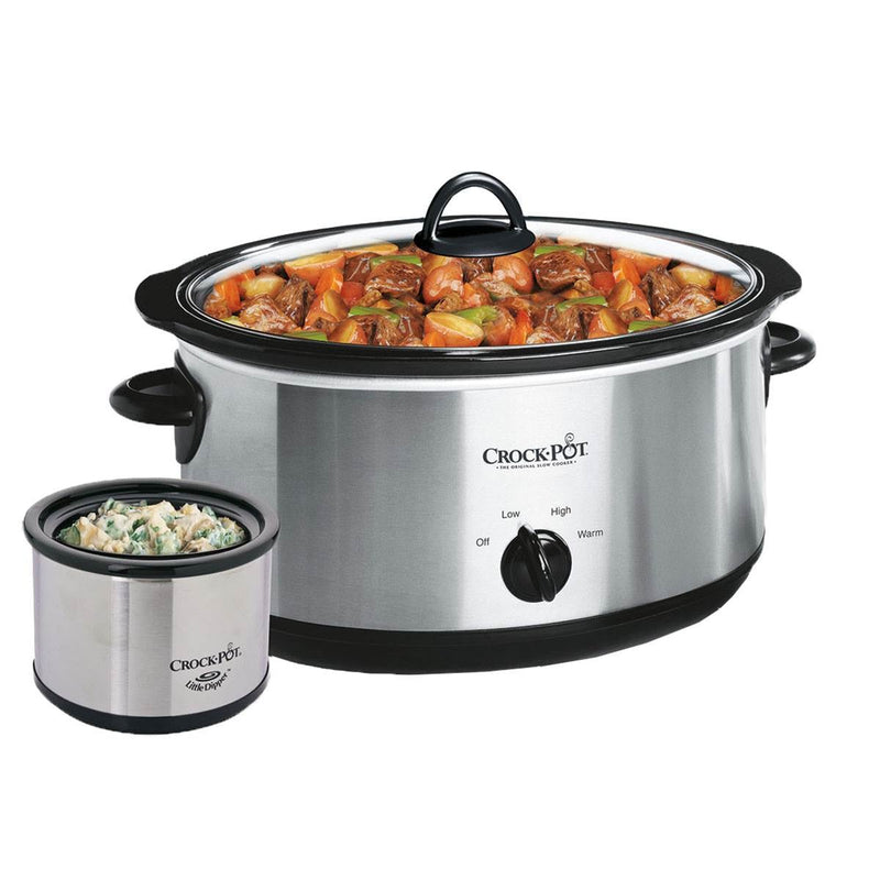 Crock-Pot 8-Quart Manual Slow Cooker with Little Dipper Food Warmer, Stainless Steel, 1 CT