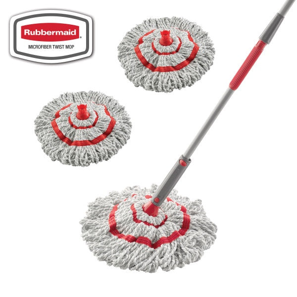 Rubbermaid Microfiber Twist Mop Kit with 2 Refills Kit Machine Washable Built-in Wringer Lightweight Safe for All Floor Types Deep Cleaning for Home/Bathroom/Garage/Office