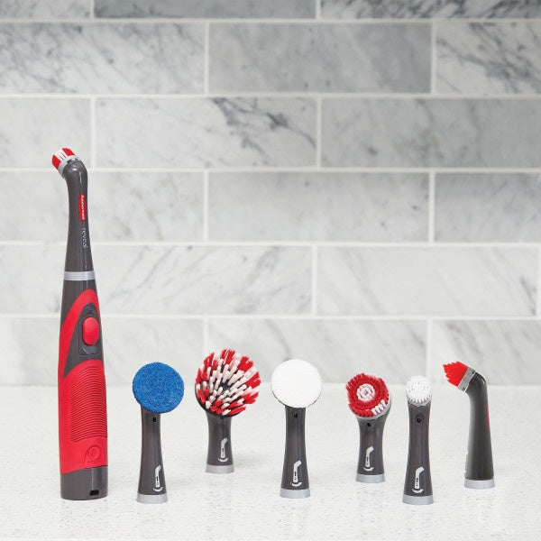 Rubbermaid Reveal Power Scrubber 18-Piece Kit Cordless Electric Battery Powered Scrub Brush Water Resistant for Home/Kitchen/Bathroom/Grout/Tile/Shower/Tub