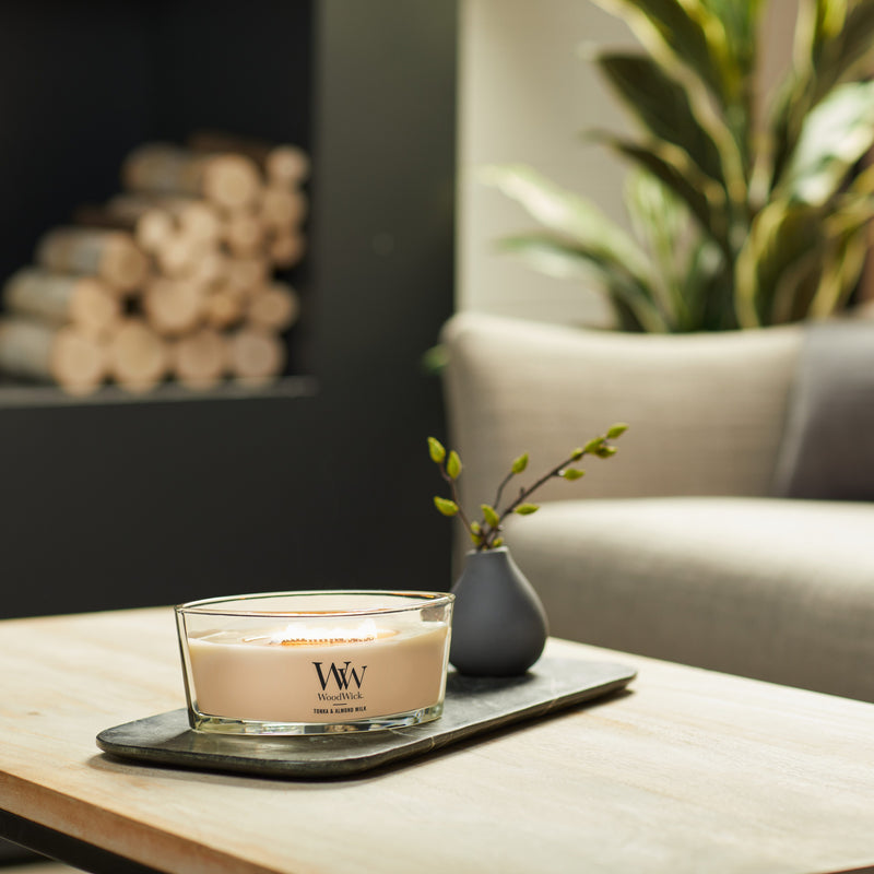 WoodWick Scented Ellipse Candle, Crackles as it Burns, Tonka & Almond, 16oz