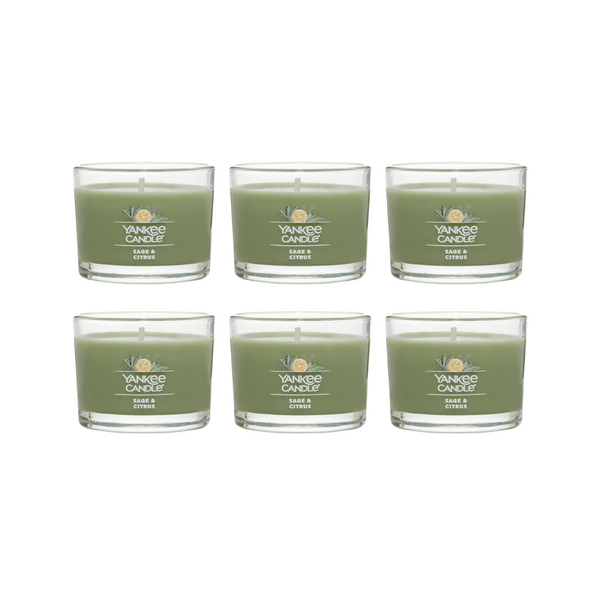 Yankee Candle Signature Votive Mini Candle Jar, Sage & Citrus Scent, Natural Soy Wax Blend Candle with Natural Fiber Wick, 1.3 OZ Glass Jar (Pack of 6)