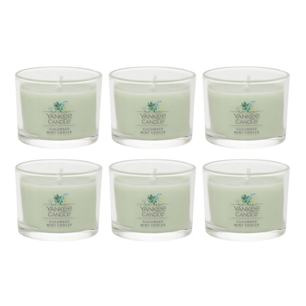 Yankee Candle Signature Votive Mini Candle Jar, Cucumber Mint Cooler Scent, Natural Soy Wax Blend Candle with Natural Fiber Wick, 1.3 OZ Glass Jar (Pack of 6)