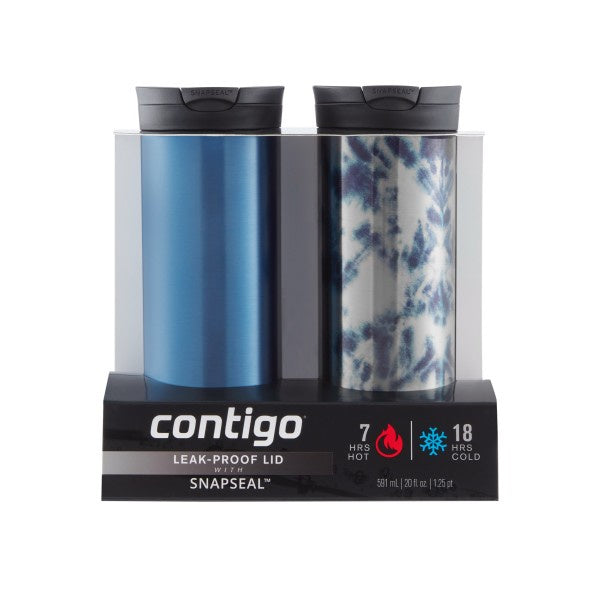 Contigo Huron 2.0 Insulated Stainless Steel Travel Mug with SNAPSEAL™ Lid, Blue Corn & Acid Wash, 20oz (Pack of 2)