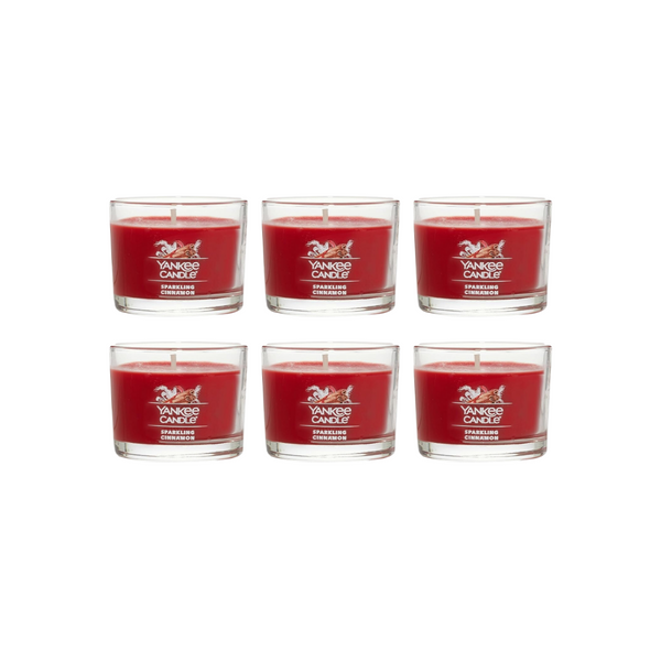 Yankee Candle Signature Votive Mini Candle Jar, Sparkling Cinnamon Scent, Natural Soy Wax Blend Candle with Natural Fiber Wick, 1.3 OZ Glass Jar (Pack of 6)