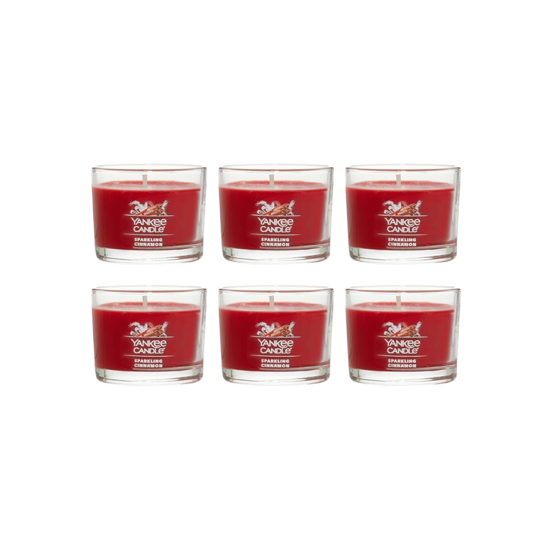 Yankee Candle Signature Votive Mini Candle Jar, Sparkling Cinnamon Scent, Natural Soy Wax Blend Candle with Natural Fiber Wick, 1.3 OZ Glass Jar (Pack of 6)