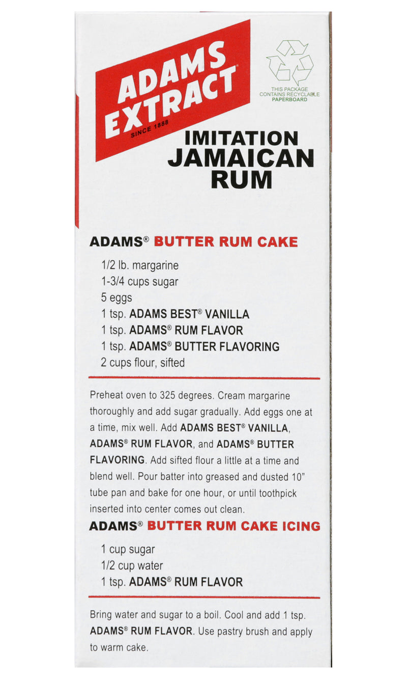 Adams Extract Imitation Jamaican Rum Flavor, Extra Strength, Gluten Free, 1.5 FL OZ Glass Bottle (Pack of 1)