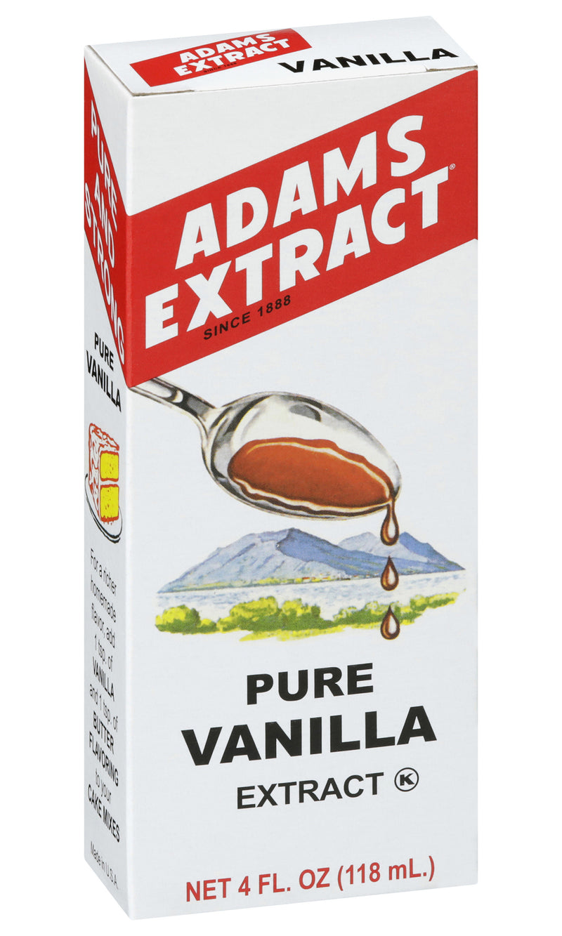 Adams Extract Pure Vanilla Extract, True Fruit Flavor, Gluten Free, 4 FL OZ Glass Bottle (Pack of 1)