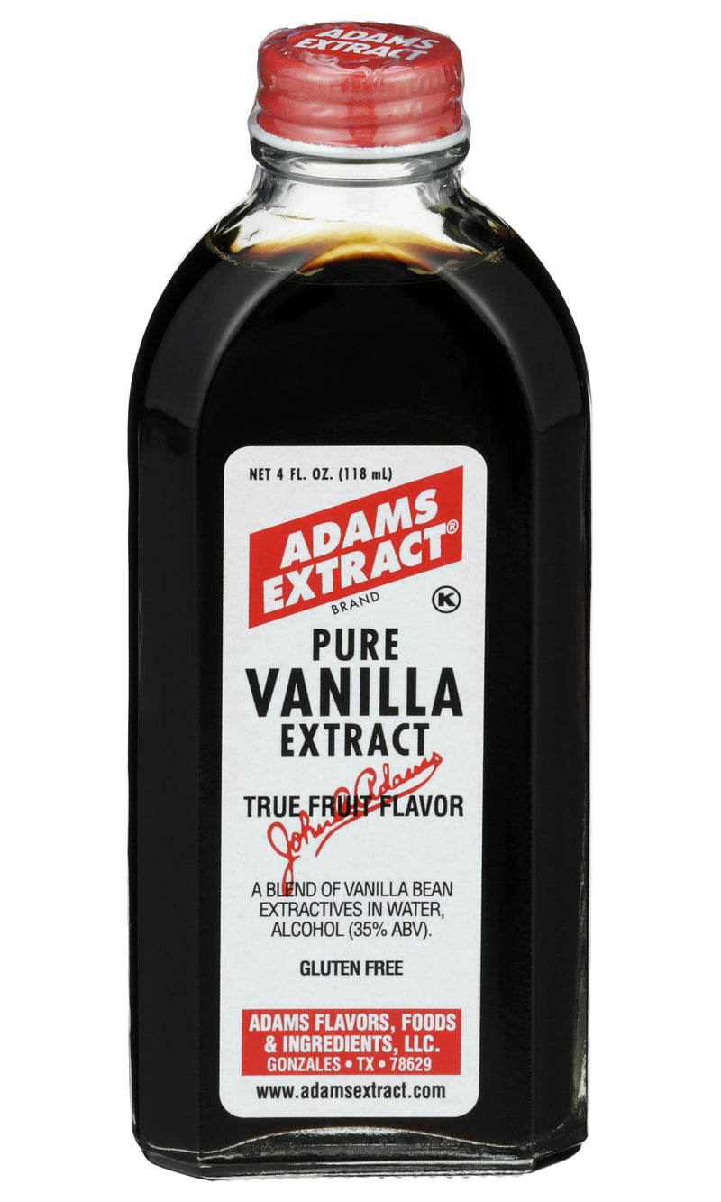 Adams Extract Pure Vanilla Extract, True Fruit Flavor, Gluten Free, 4 FL OZ Glass Bottle (Pack of 1)