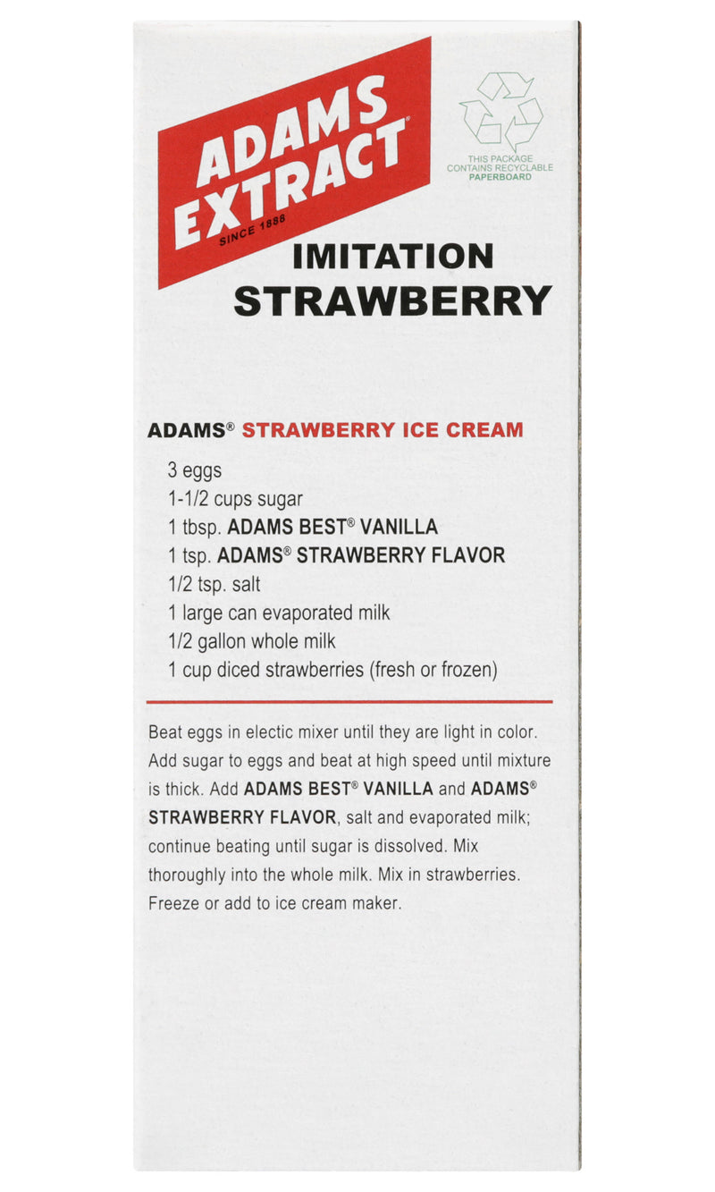 Adams Extract Imitation Strawberry Extract, Extra Strength, Gluten Free, 1.5 FL OZ Glass Bottle