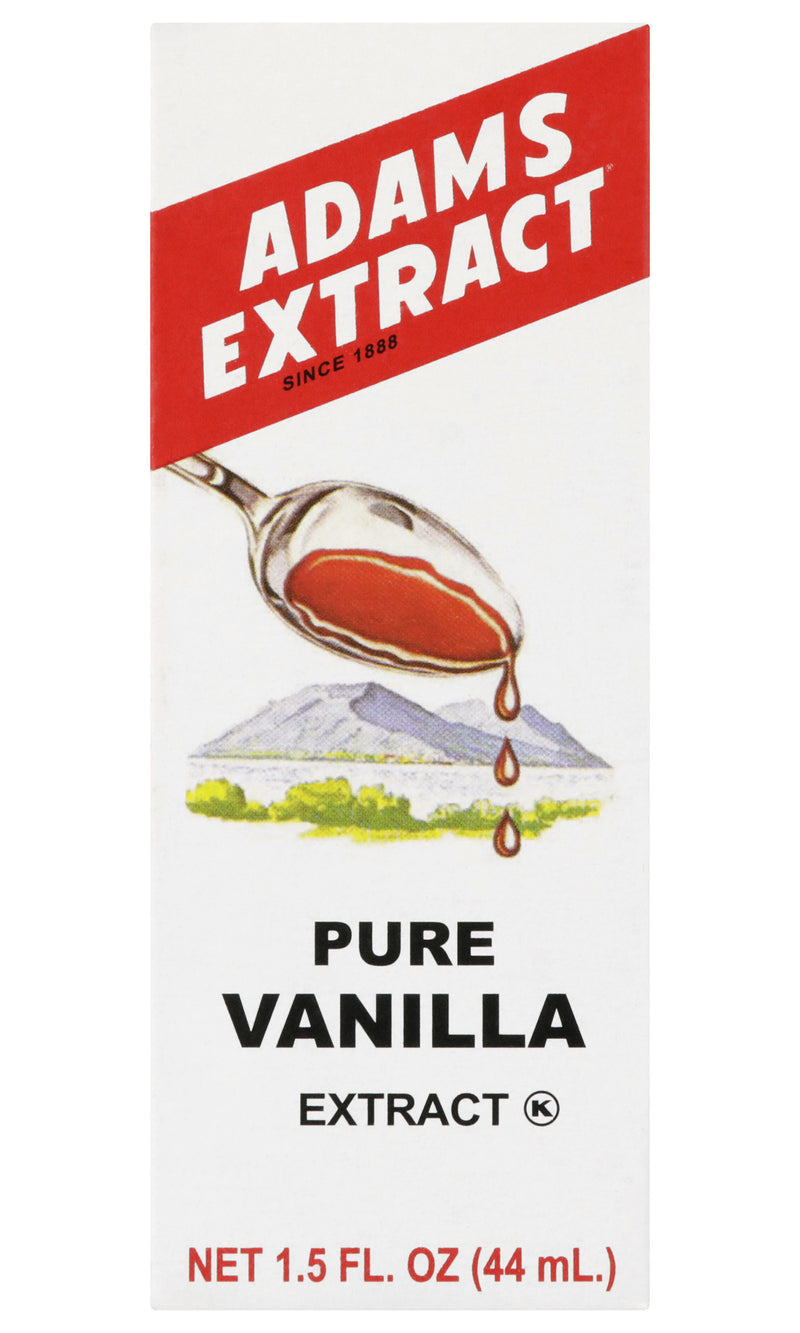 Adams Extract Pure Vanilla Extract, True Fruit Flavor, Gluten Free, 1.5 FL OZ Glass Bottle