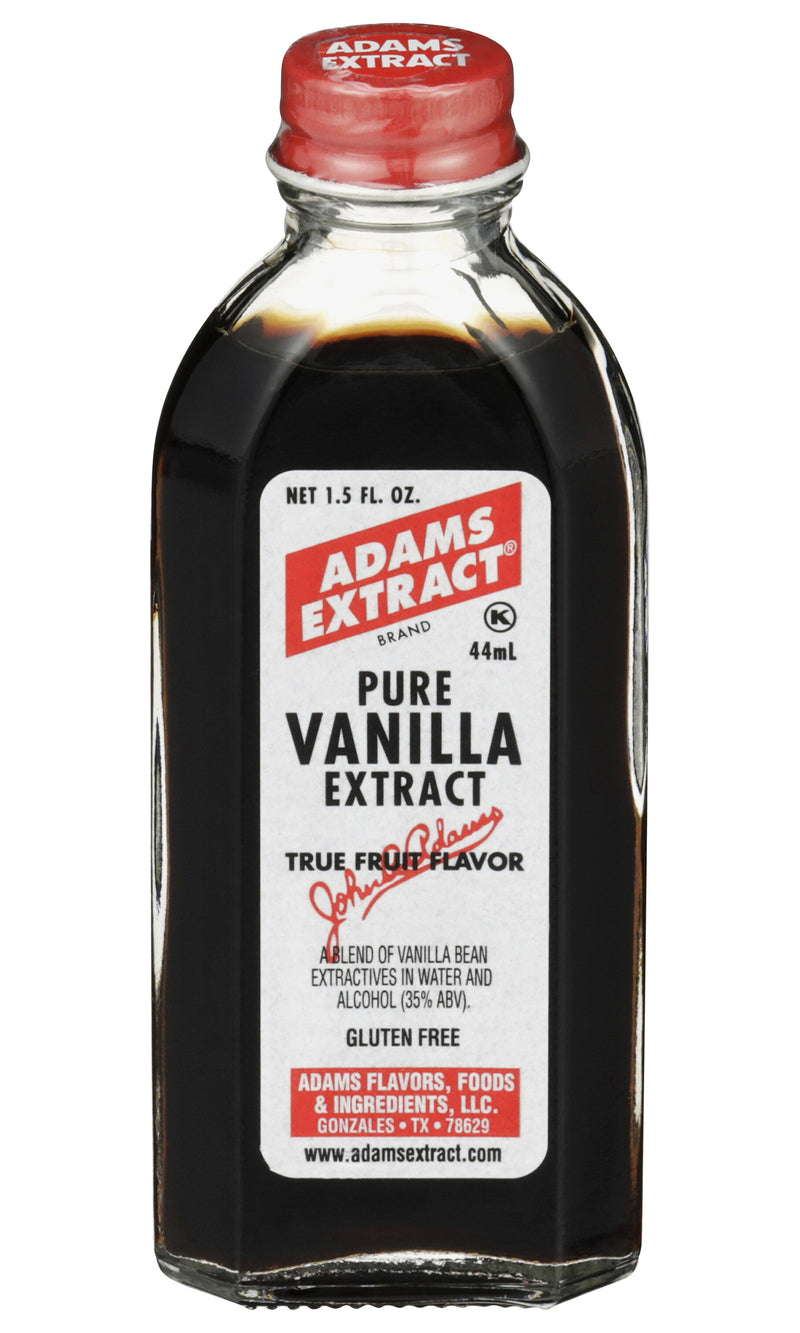 Adams Extract Pure Vanilla Extract, True Fruit Flavor, Gluten Free, 1.5 FL OZ Glass Bottle