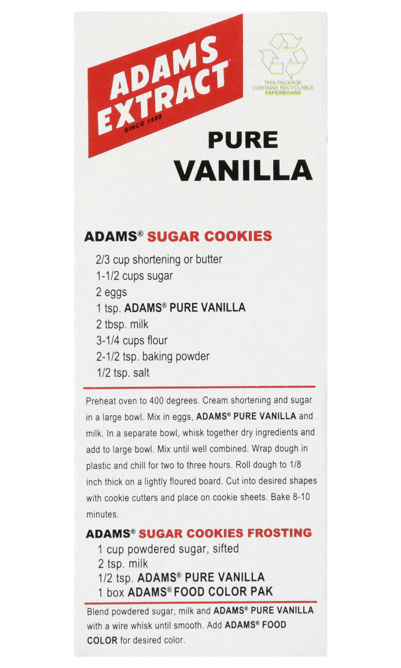 Adams Extract Pure Vanilla Extract, True Fruit Flavor, Gluten Free, 1.5 FL OZ Glass Bottle