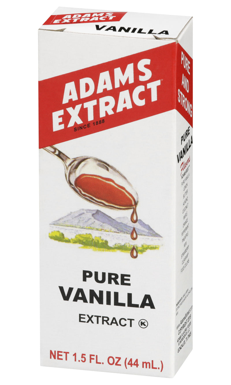 Adams Extract Pure Vanilla Extract, True Fruit Flavor, Gluten Free, 1.5 FL OZ Glass Bottle