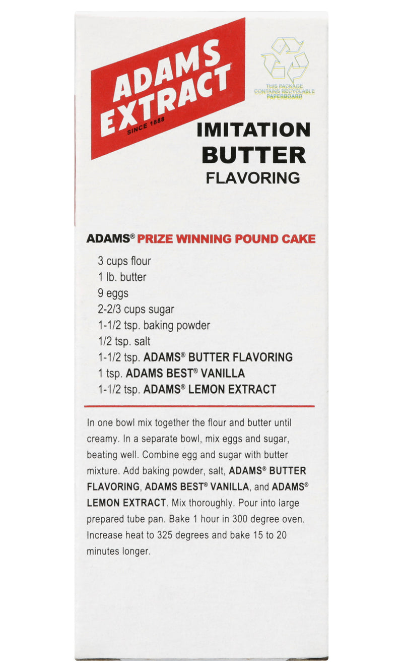 Adams Extract Imitation Butter Flavoring, Gluten Free, 1.5 FL OZ Glass Bottle
